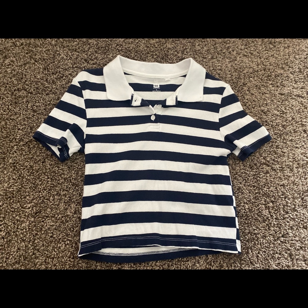 cropped stripped collared shirt